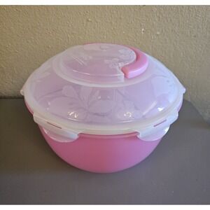 Lock&Lock Pink Floral Plastic Vegetable Tray Snap On Lid Handle Bowl